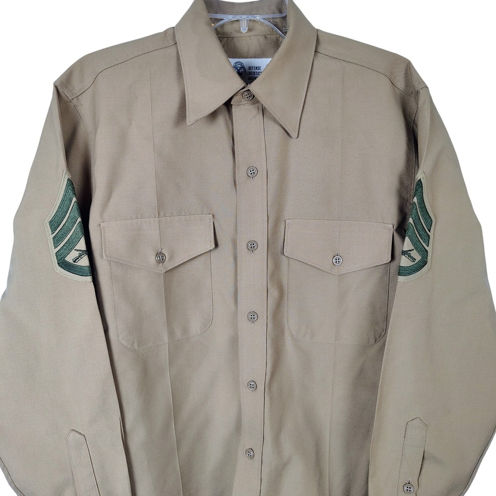 Mens 16x35 US Military Khaki M-1‎ Long Sleeve Shirt Wool Blend Gorpcore Utility